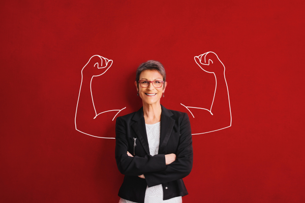 Woman with strong drawn arms behind her